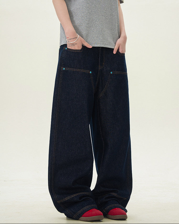 Raw Denim Jeans Herren Wide-Leg – Selvedge-Style Indigo Workwear Jeans