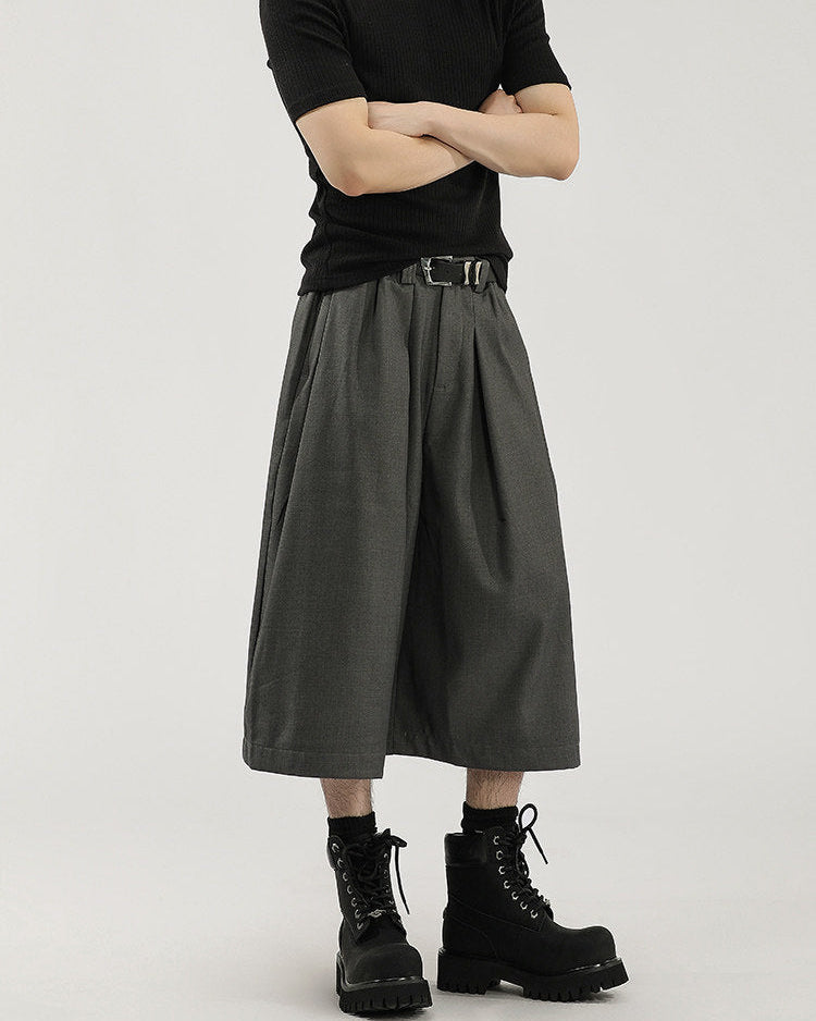 Cropped Hose Herren mit Bundfalten – Wide-Leg Capri Pleated Trousers