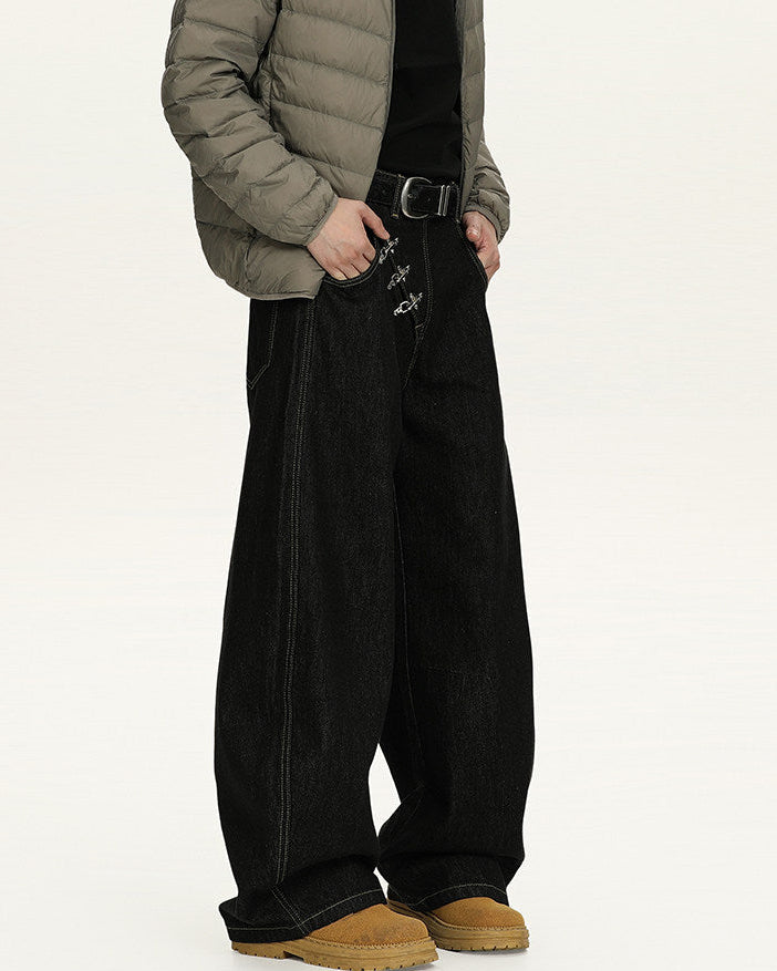 Wide-Leg Stretch Jeans Herren in Schwarz – Tailored Denim