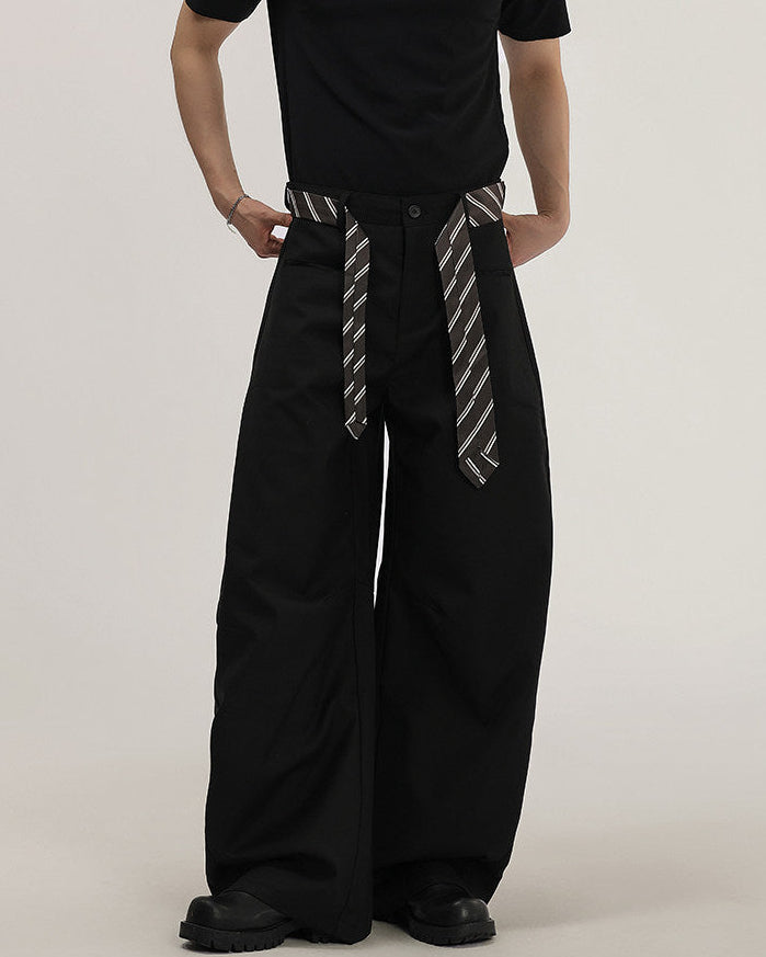 Wide-Leg Hose Herren mit Bindegürtel – Tailored Woven Tie Trousers
