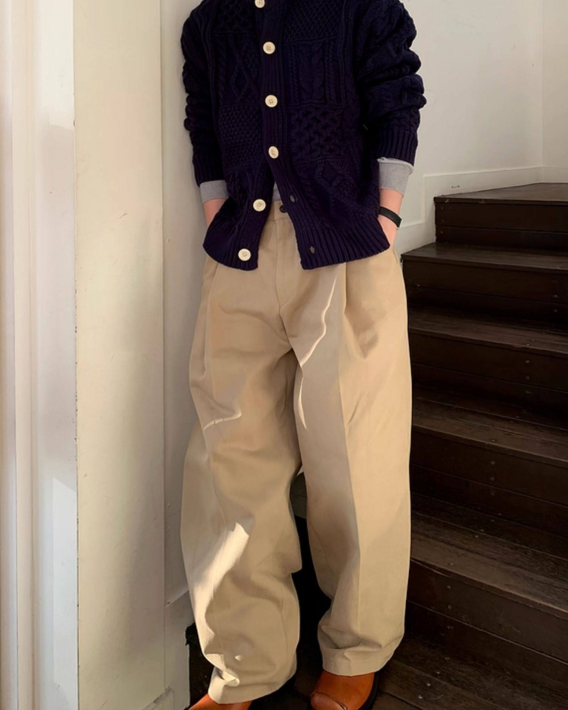 High-Rise Hose Herren mit Bundfalten – Wide-Leg Pleated Tailored Trousers