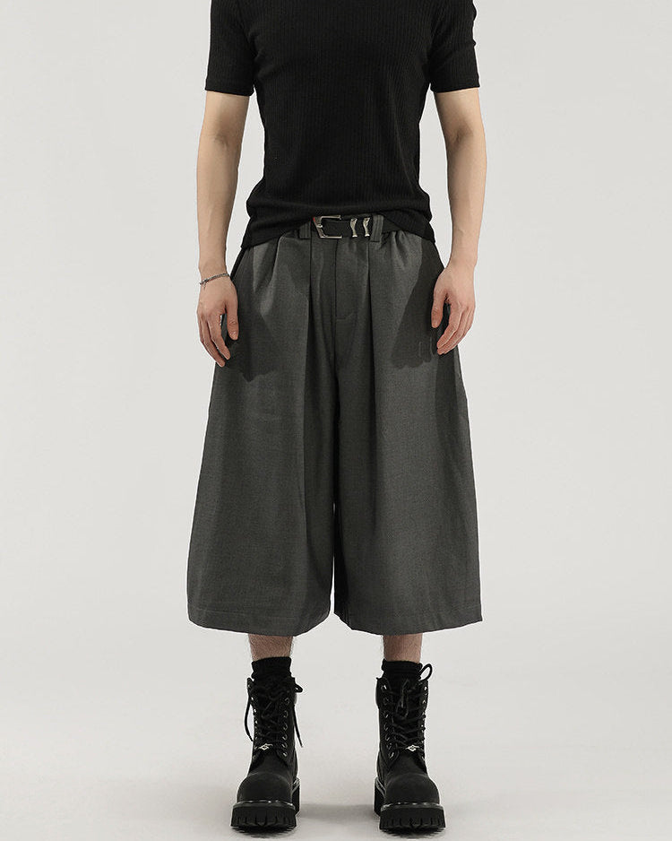 Cropped Hose Herren mit Bundfalten – Wide-Leg Capri Pleated Trousers