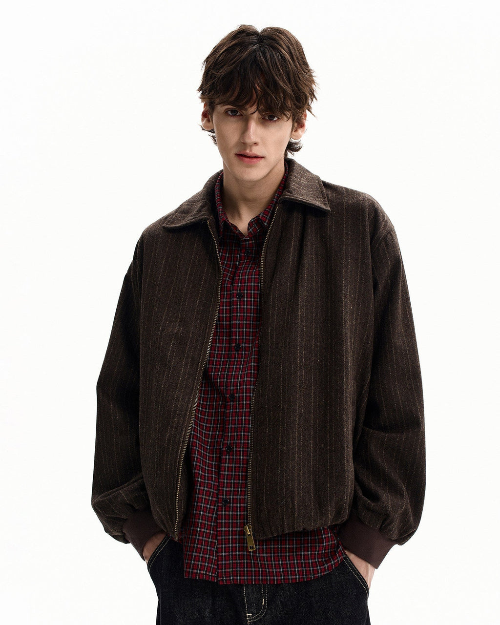 Pinstripe Zip Jacke Herren – Wollmix Übergangsjacke mit Nadelstreifen