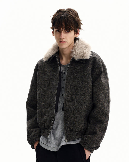 Bomberjacke Herren mit Kunstfell-Kragen – Wollmix Winterjacke Oversized