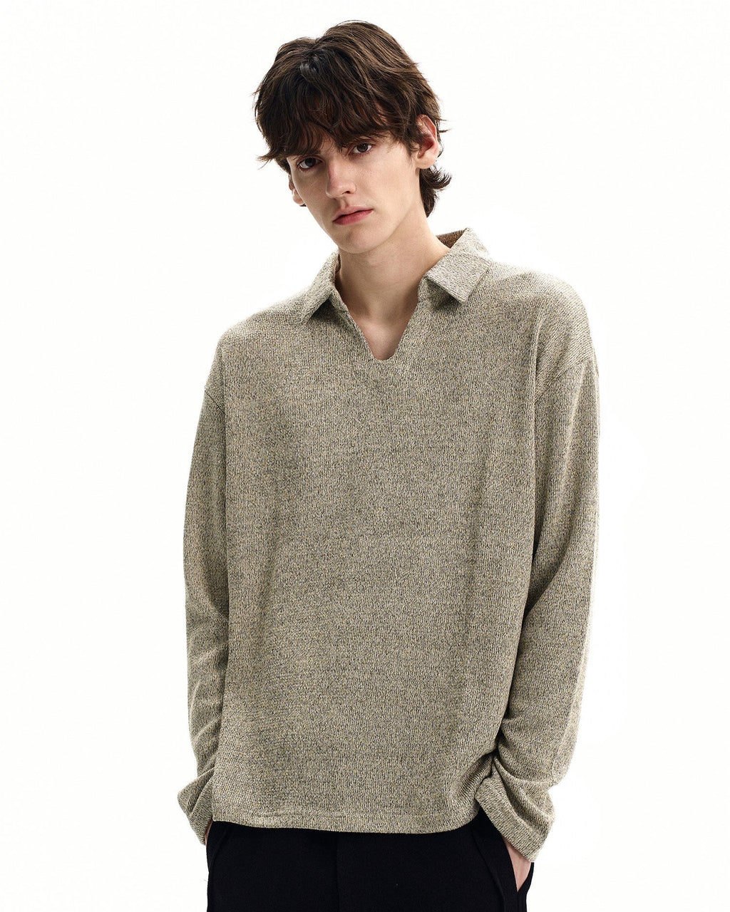 Polo Strickpullover Herren – Wollmix Pullover mit offenem Kragen
