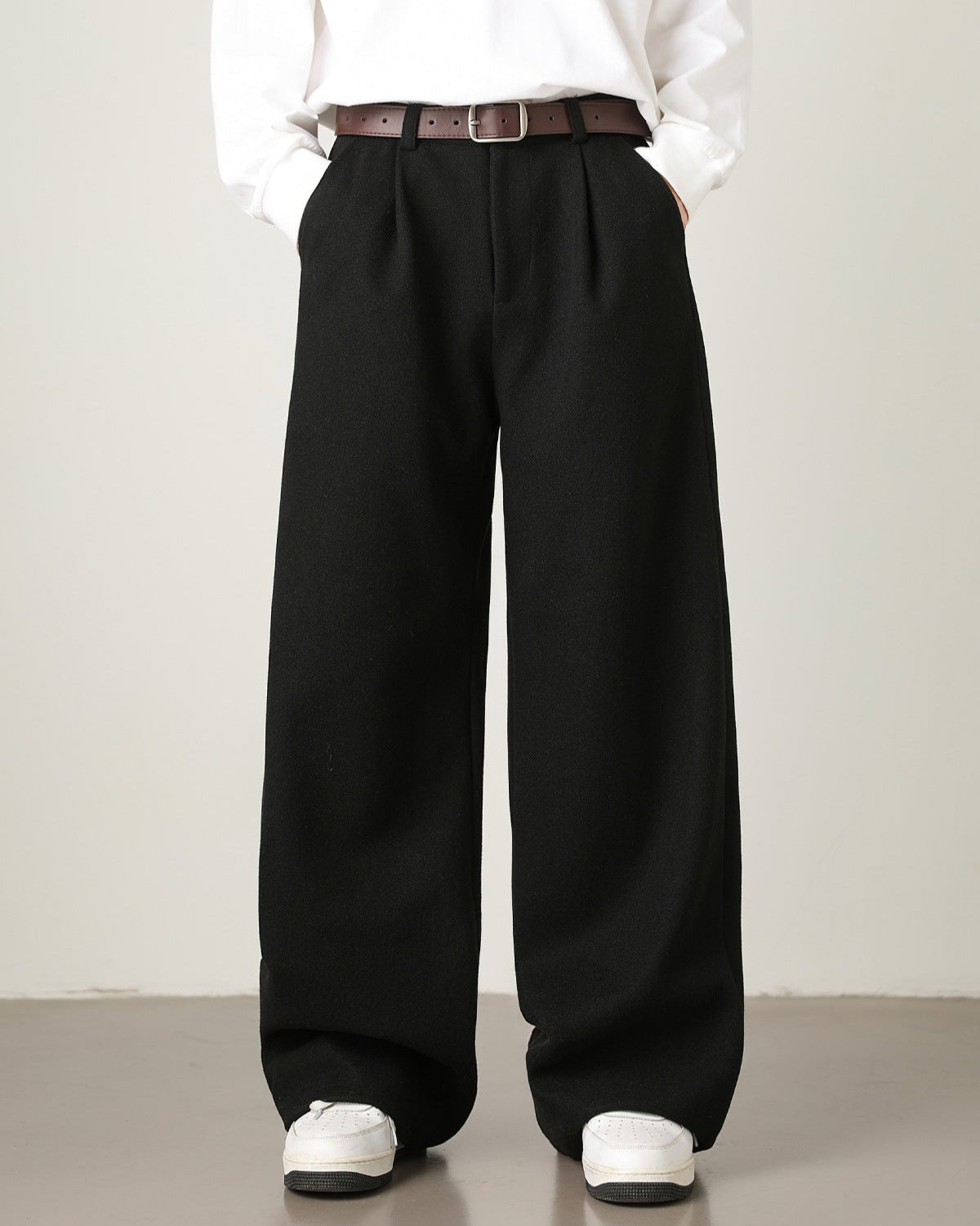Wide-Leg Hose Herren mit Tunnelzug – Wollmix Relaxed Fit