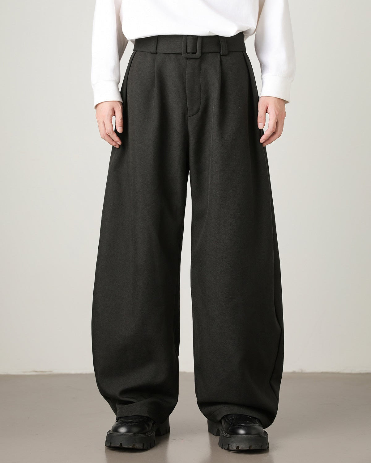 Wide-Leg Wollhose Herren mit Gürtel – Wollmix Tailored Trousers