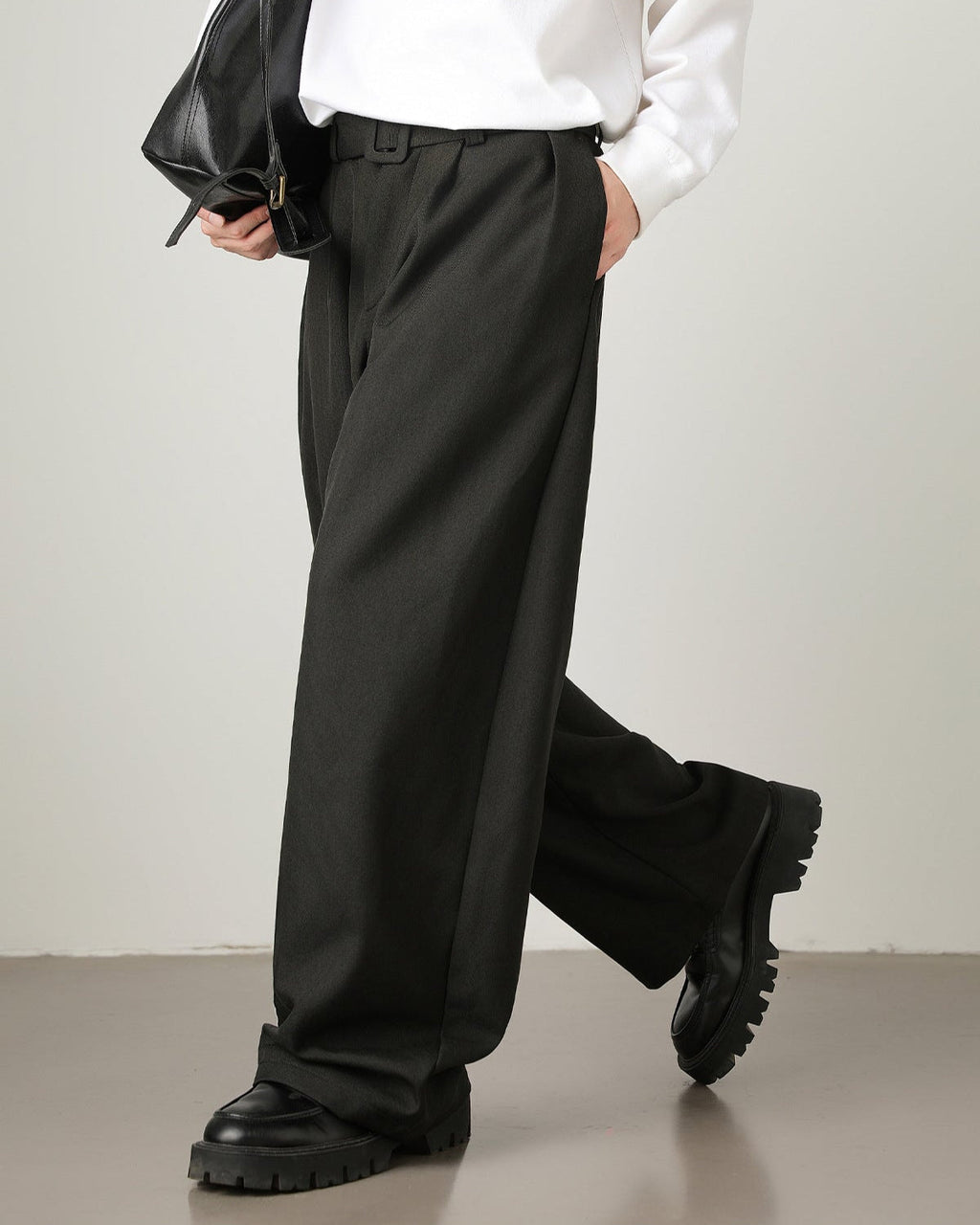 Wide-Leg Wollhose Herren mit Gürtel – Wollmix Tailored Trousers