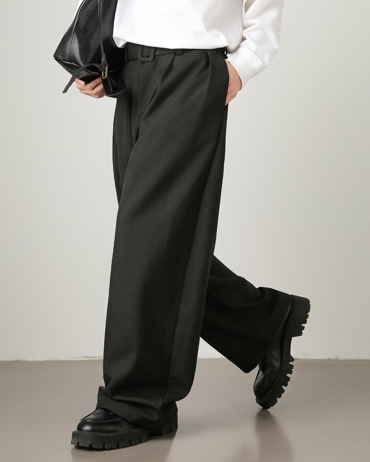 Wide-Leg Wollhose Herren mit Gürtel – Wollmix Tailored Trousers