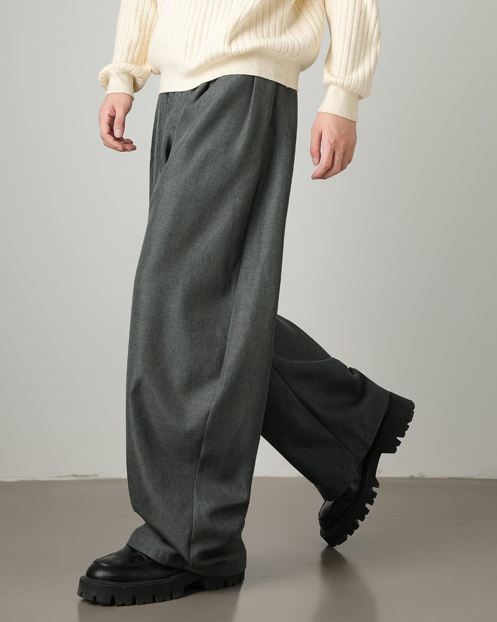 Wide-Leg Wollhose Herren mit Gürtel – Wollmix Tailored Trousers