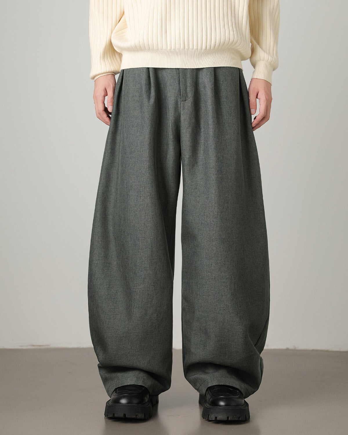 Wide-Leg Wollhose Herren mit Gürtel – Wollmix Tailored Trousers