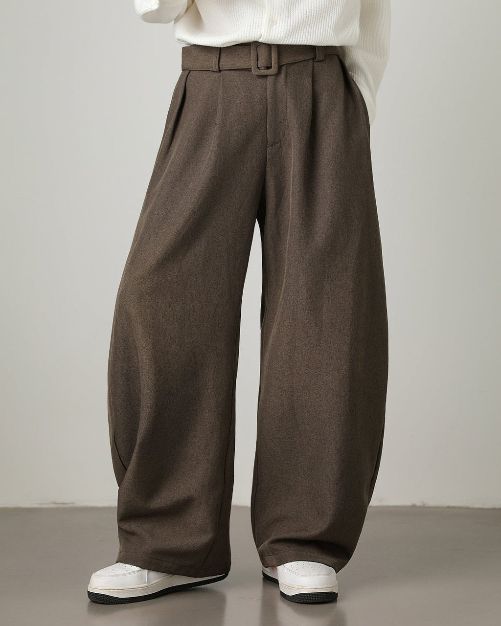 Wide-Leg Wollhose Herren mit Gürtel – Wollmix Tailored Trousers