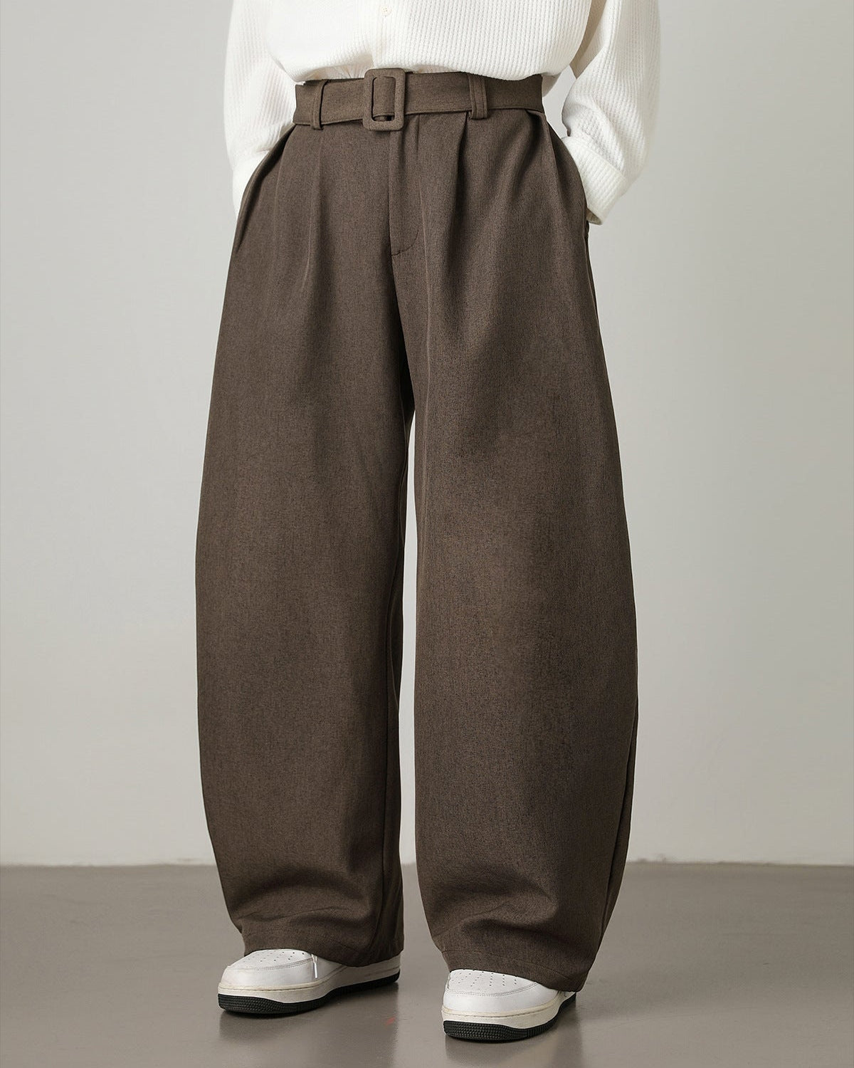 Wide-Leg Wollhose Herren mit Gürtel – Wollmix Tailored Trousers