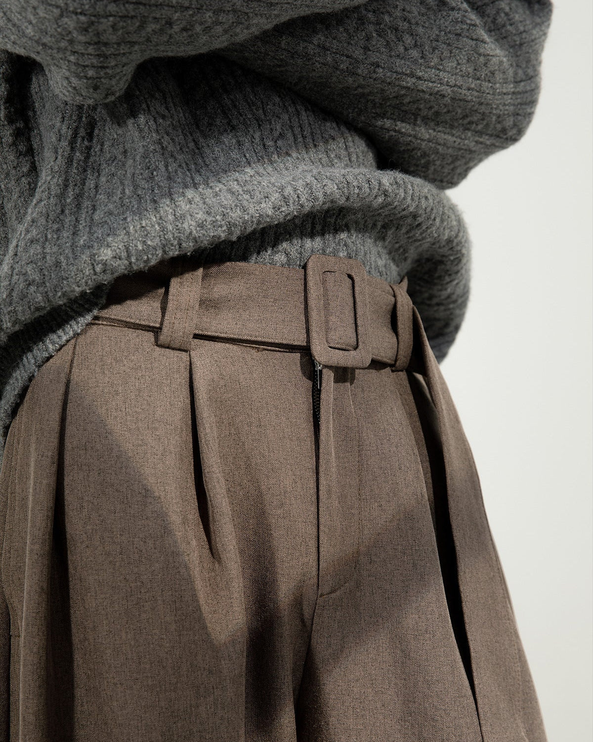 Wide-Leg Wollhose Herren mit Gürtel – Wollmix Tailored Trousers