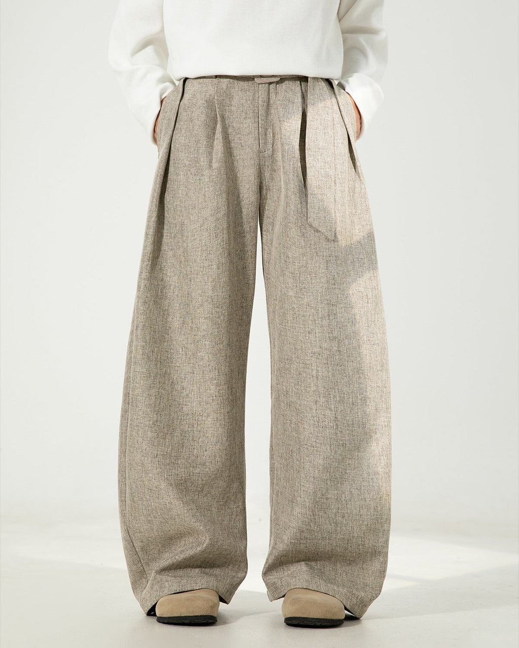 Wide-Leg Wollhose Herren mit Gürtel – Wollmix Tailored Trousers