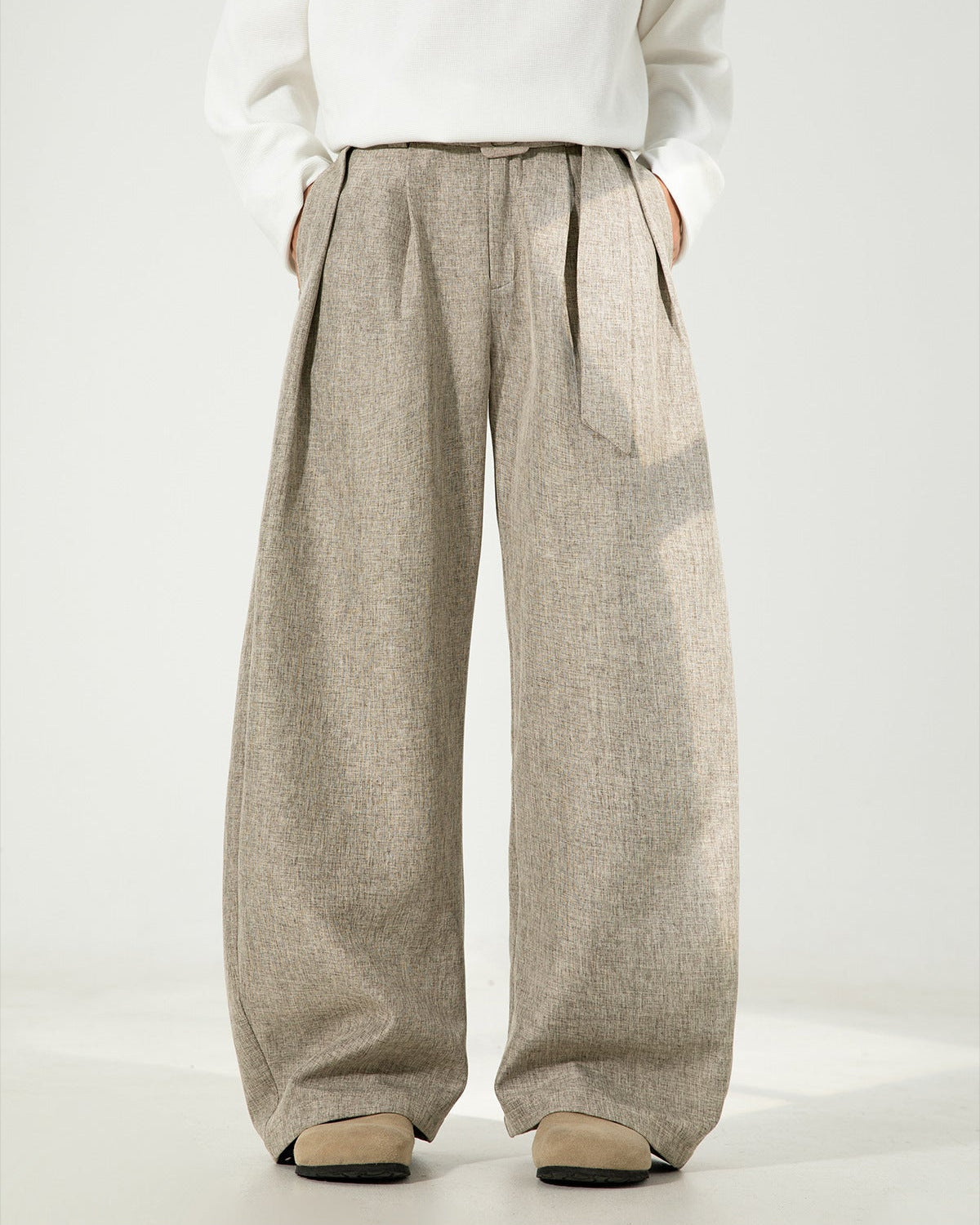 Wide-Leg Wollhose Herren mit Gürtel – Wollmix Tailored Trousers