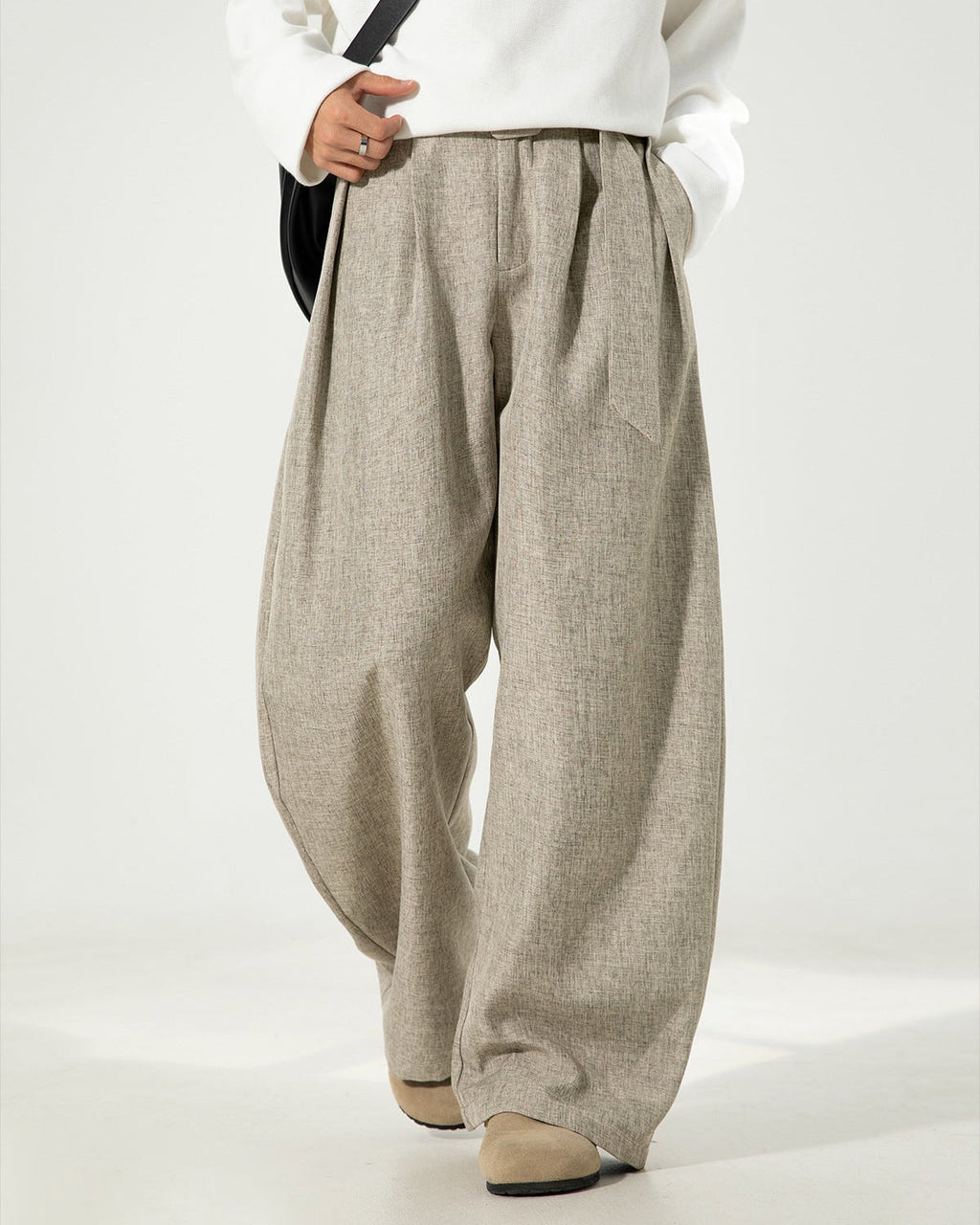 Wide-Leg Wollhose Herren mit Gürtel – Wollmix Tailored Trousers