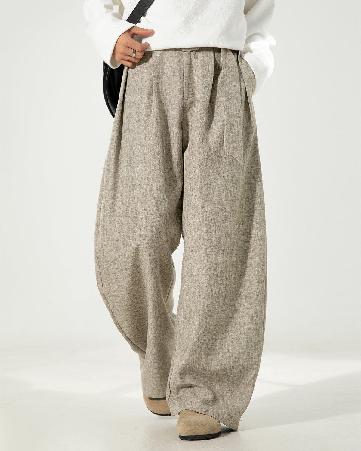 Wide-Leg Wollhose Herren mit Gürtel – Wollmix Tailored Trousers