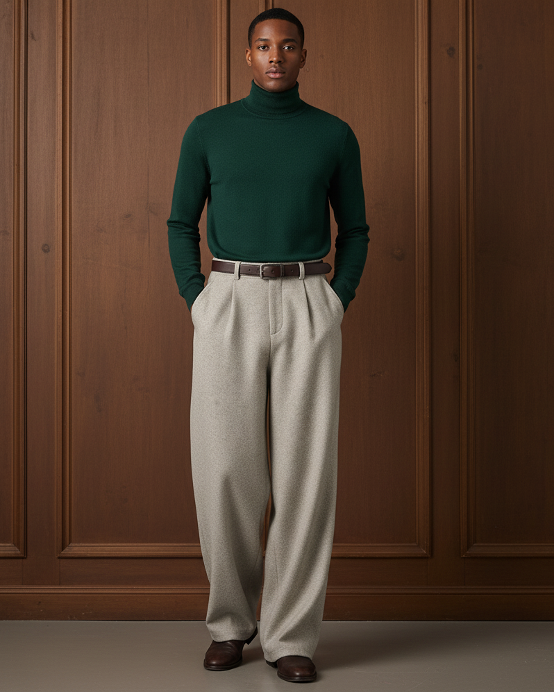Wide-Leg Hose Herren mit Tunnelzug – Wollmix Relaxed Fit