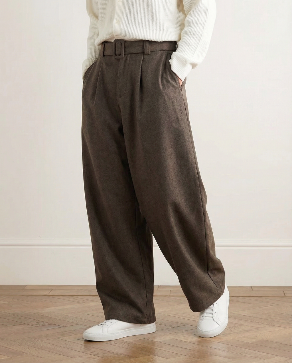 Wide-Leg Wollhose Herren mit Gürtel – Wollmix Tailored Trousers