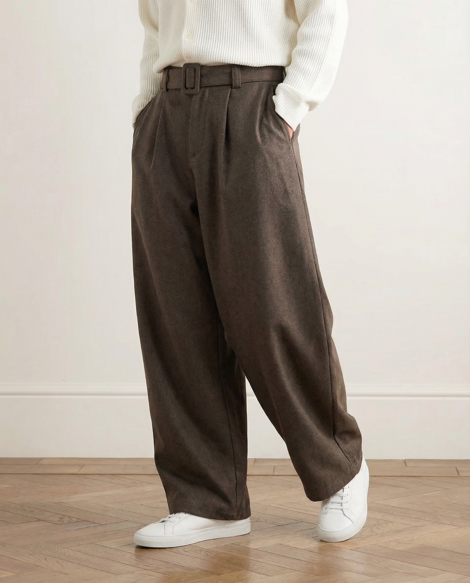 Wide-Leg Wollhose Herren mit Gürtel – Wollmix Tailored Trousers