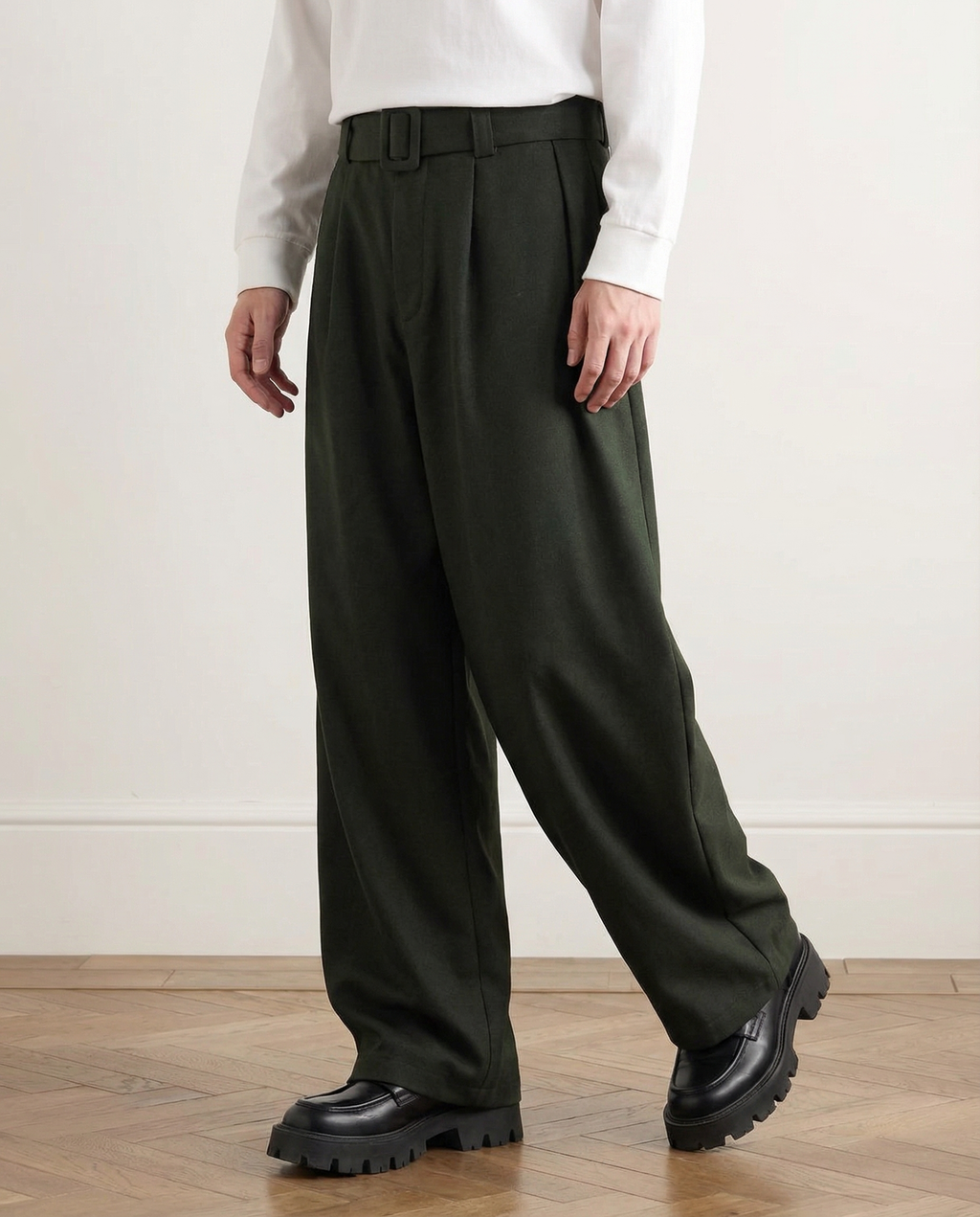 Wide-Leg Wollhose Herren mit Gürtel – Wollmix Tailored Trousers