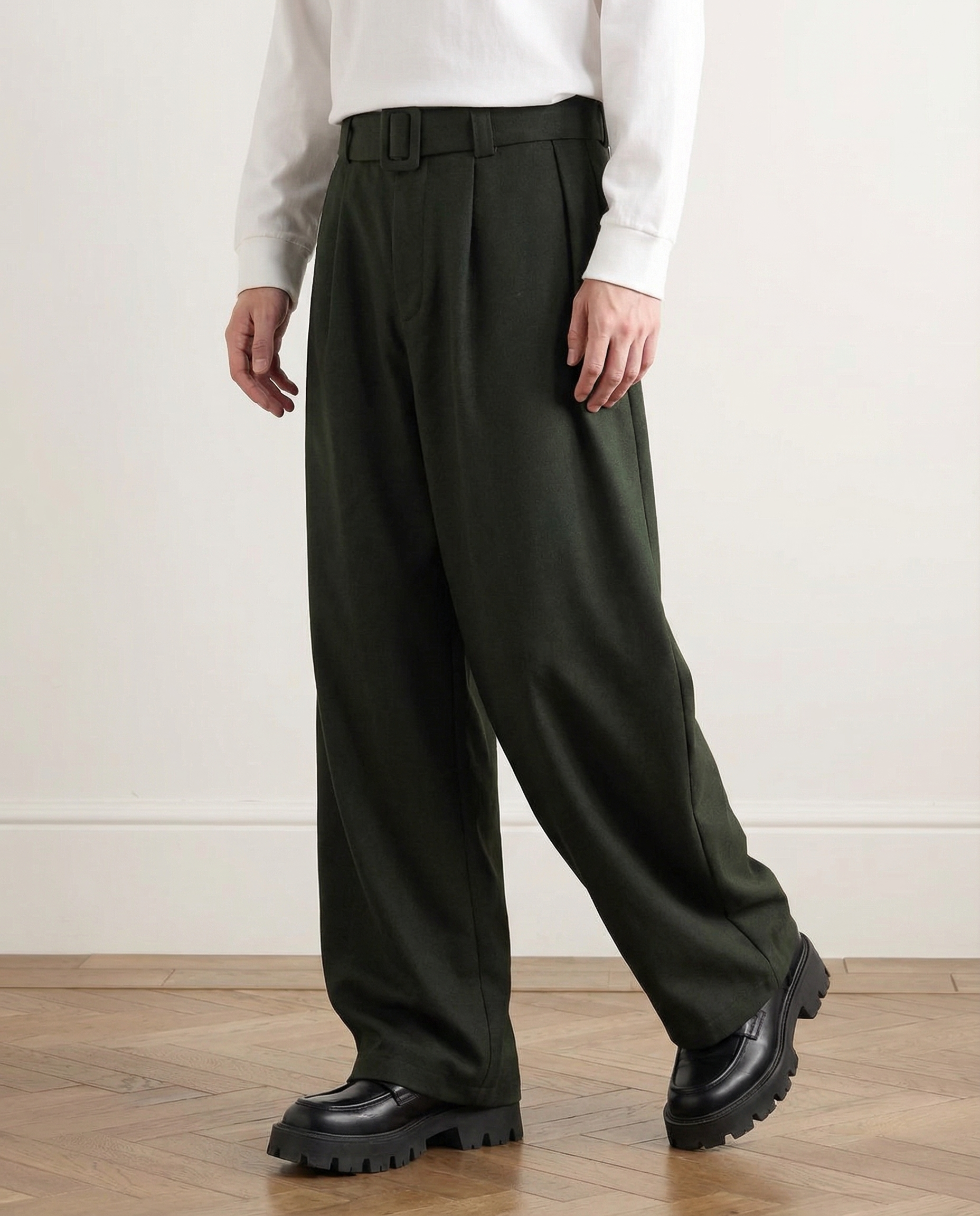 Wide-Leg Wollhose Herren mit Gürtel – Wollmix Tailored Trousers