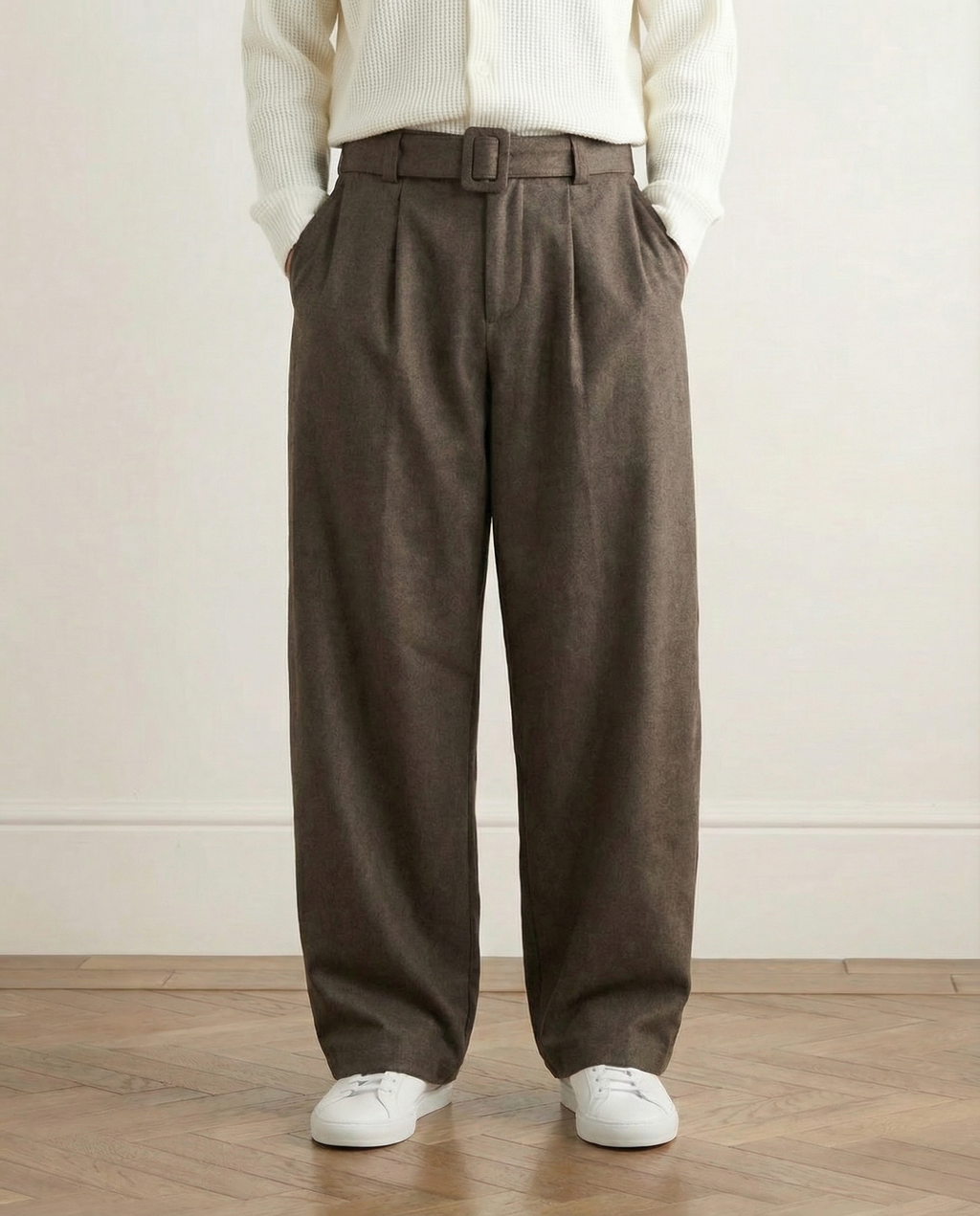 Wide-Leg Wollhose Herren mit Gürtel – Wollmix Tailored Trousers