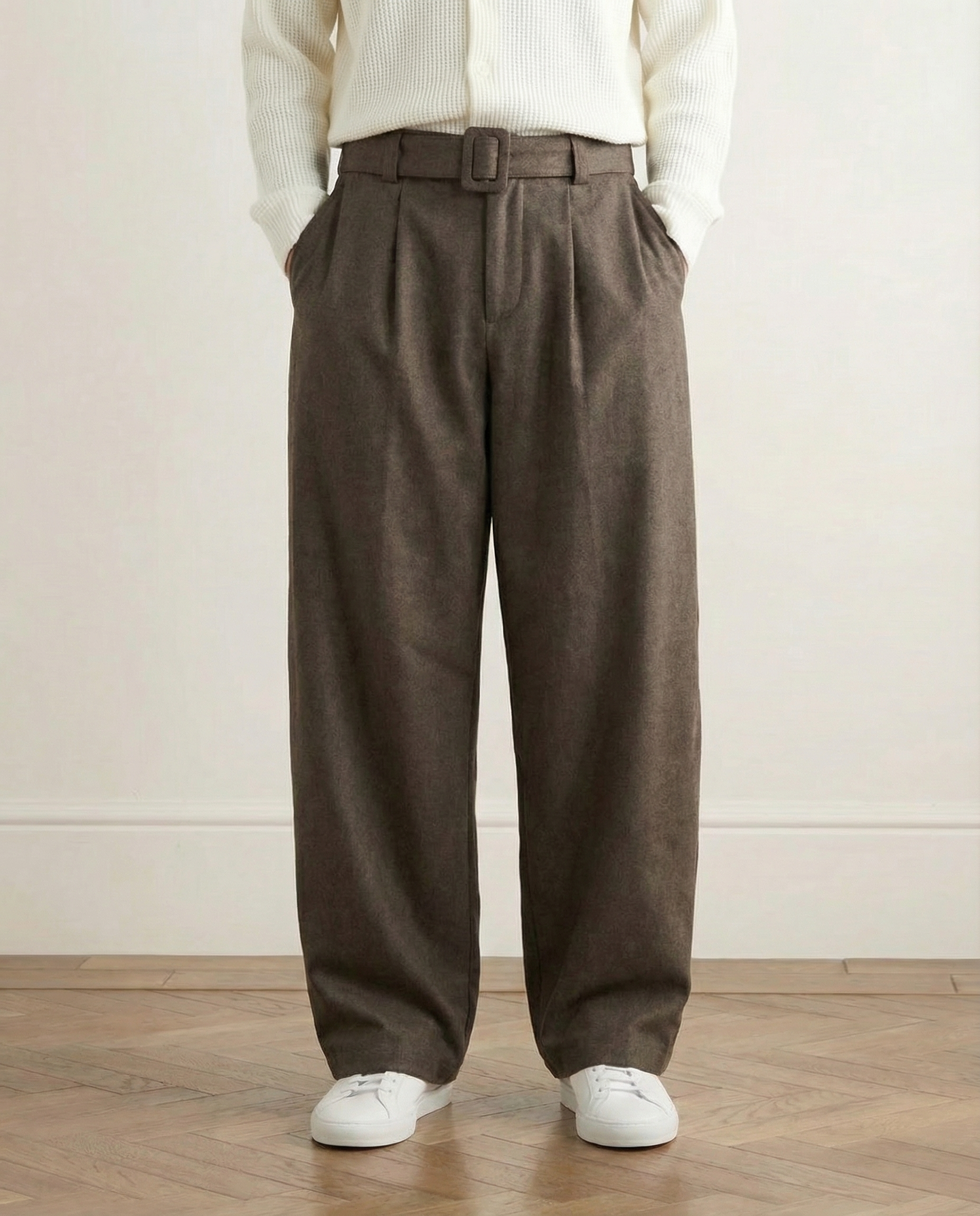 Wide-Leg Wollhose Herren mit Gürtel – Wollmix Tailored Trousers