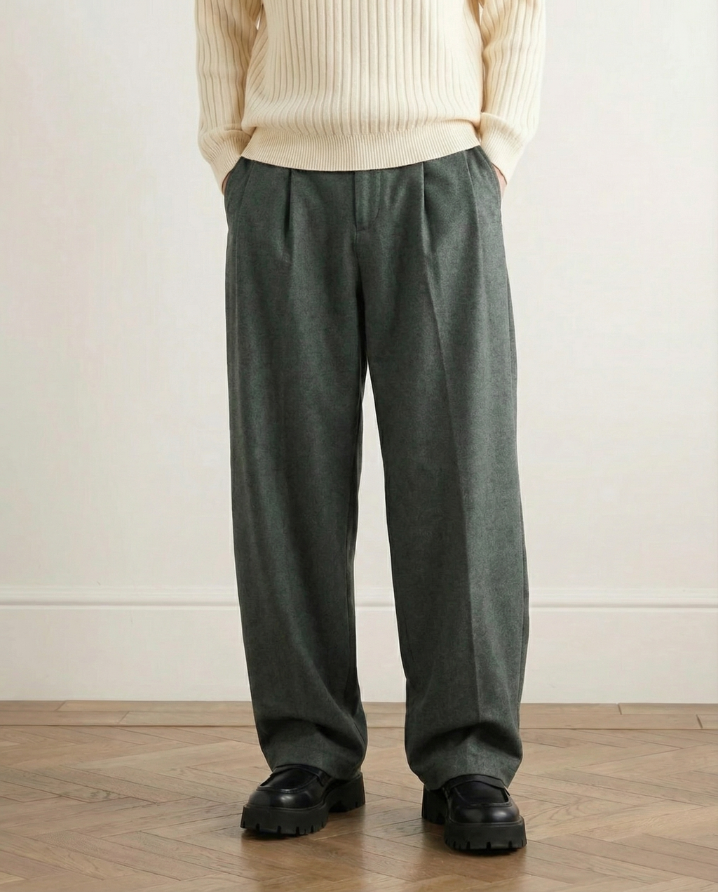 Wide-Leg Wollhose Herren mit Gürtel – Wollmix Tailored Trousers