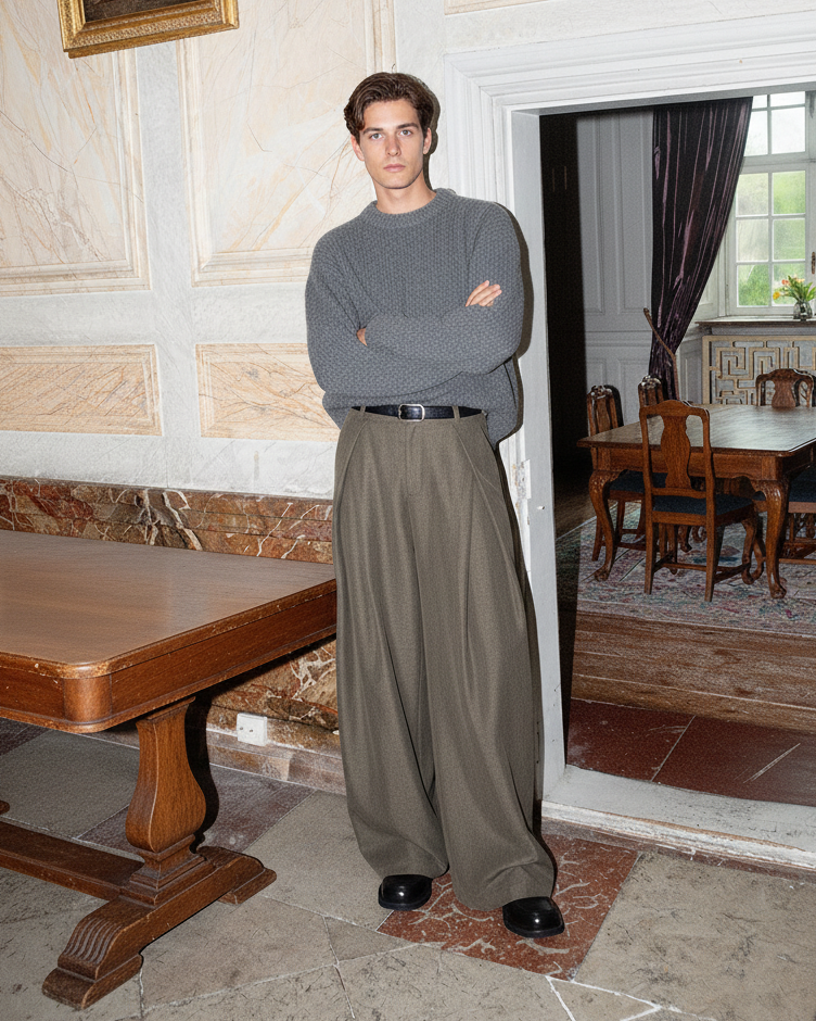 Wide-Leg Hose Herren mit Bundfalten – Plissierte Tailored Hose