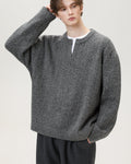 Split-Neck Strickpullover Herren – Wollmix Pullover mit V-Schlitz