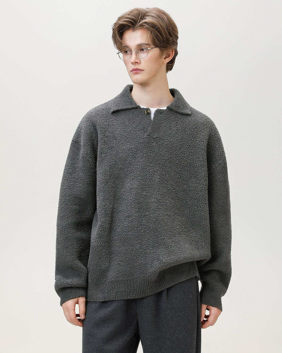 Henley Strickpullover Herren Oversized – Wollmix Pullover mit Knopfleiste
