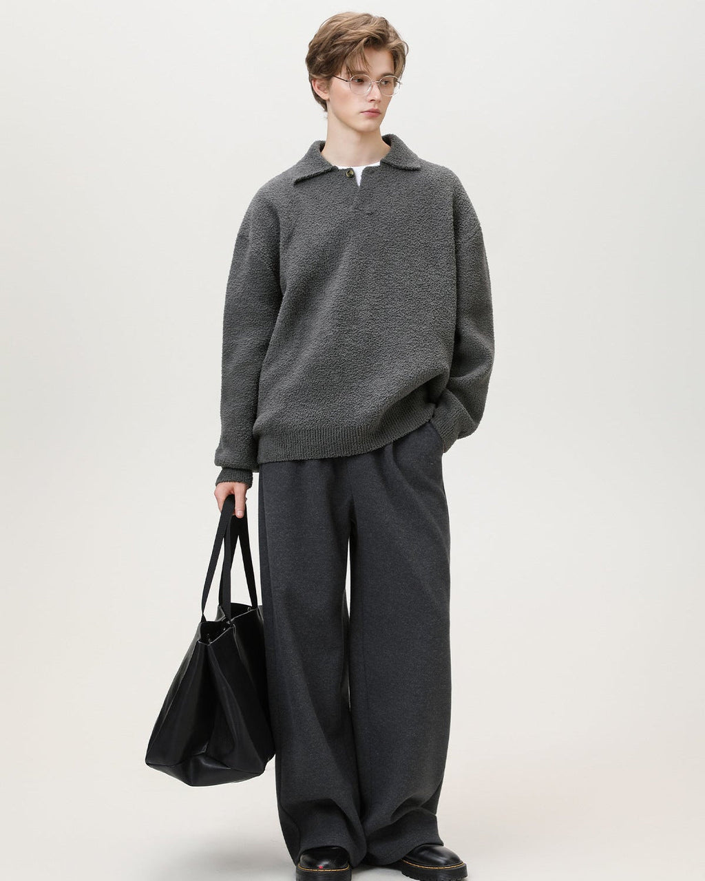 Henley Strickpullover Herren Oversized – Wollmix Pullover mit Knopfleiste