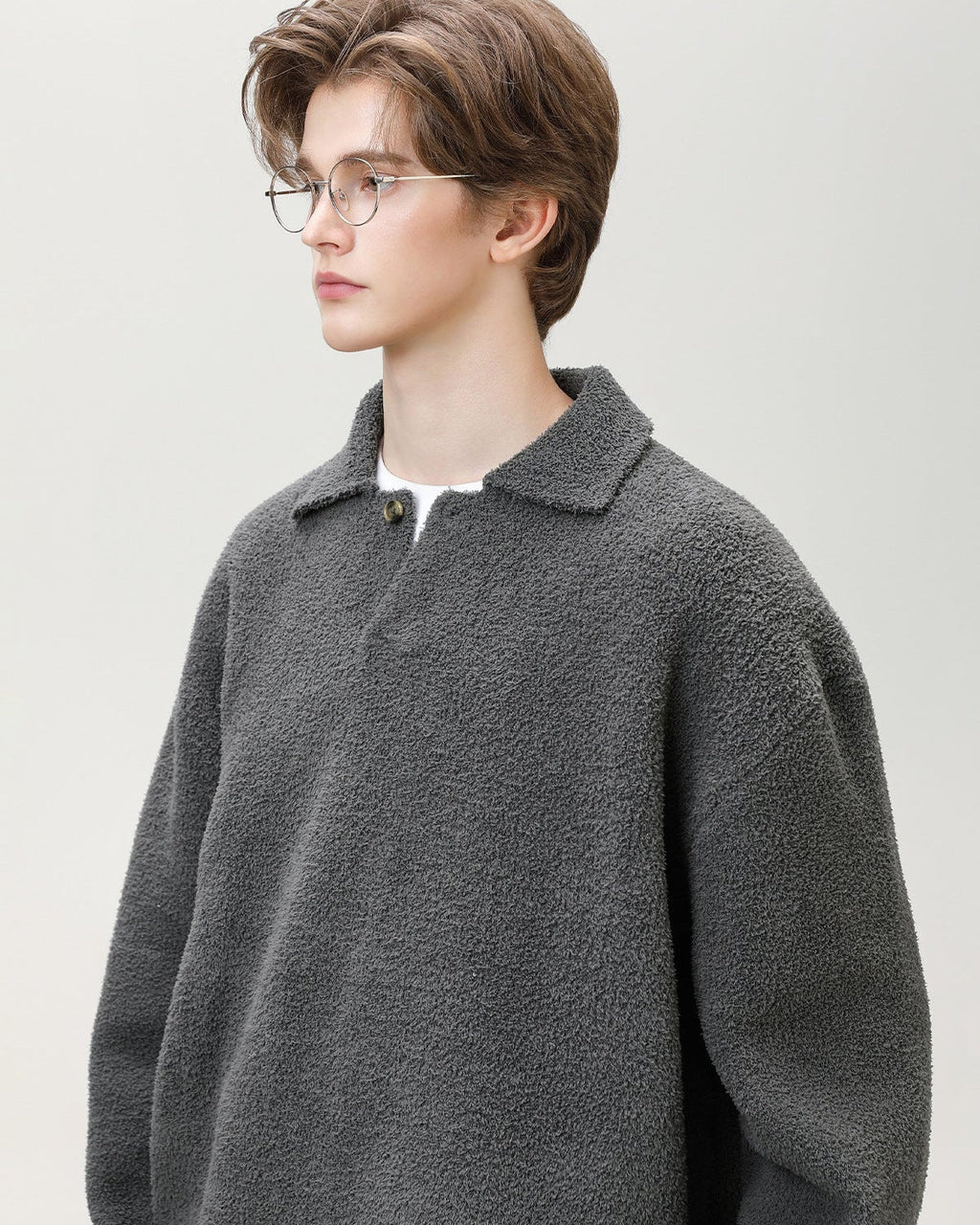 Henley Strickpullover Herren Oversized – Wollmix Pullover mit Knopfleiste