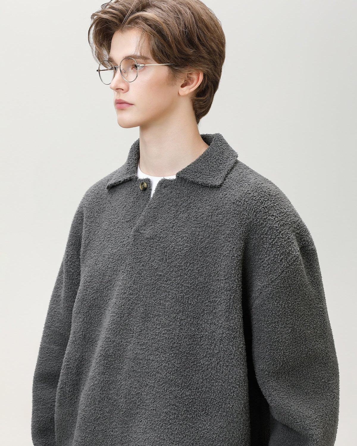 Henley Strickpullover Herren Oversized – Wollmix Pullover mit Knopfleiste