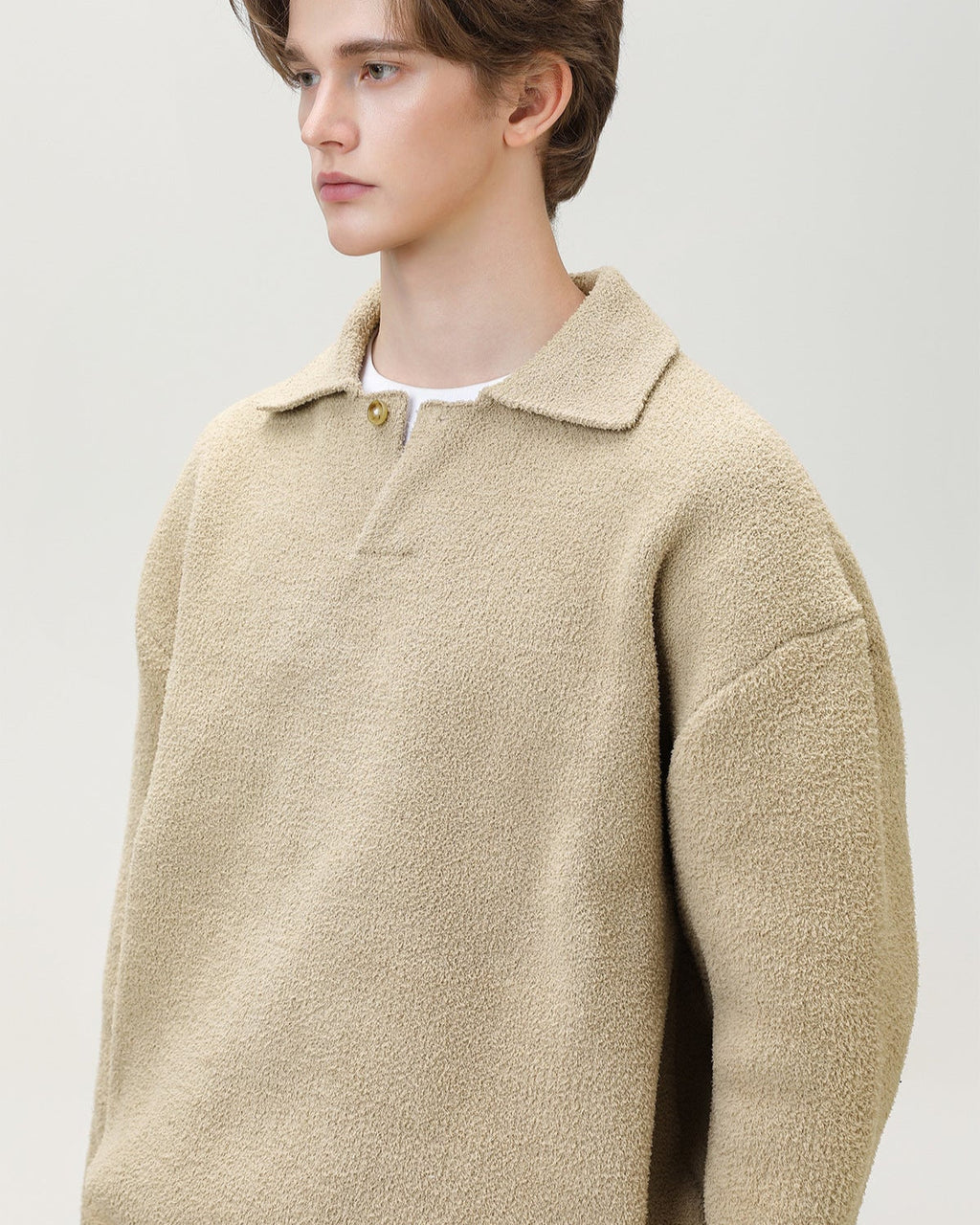 Henley Strickpullover Herren Oversized – Wollmix Pullover mit Knopfleiste