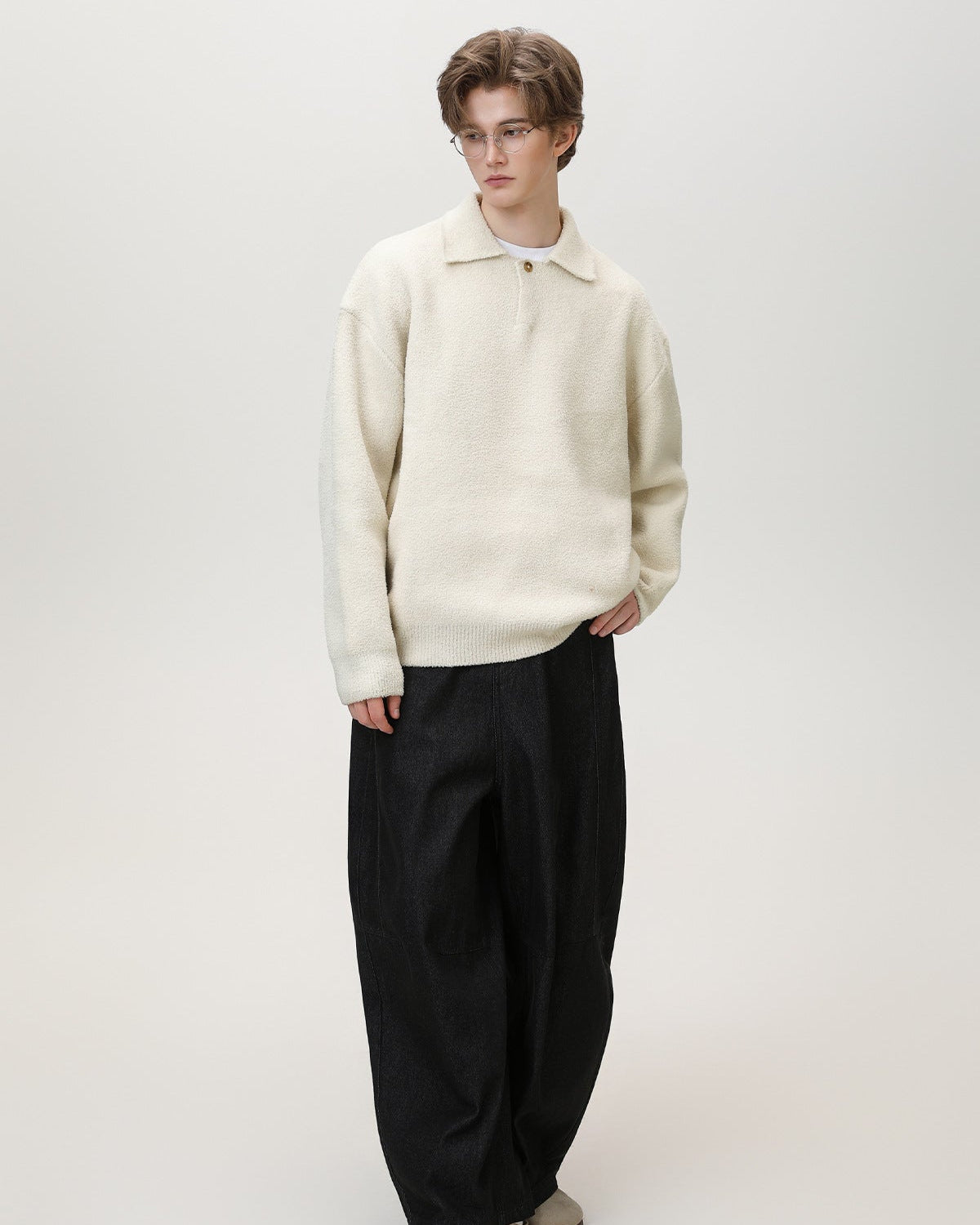 Henley Strickpullover Herren Oversized – Wollmix Pullover mit Knopfleiste