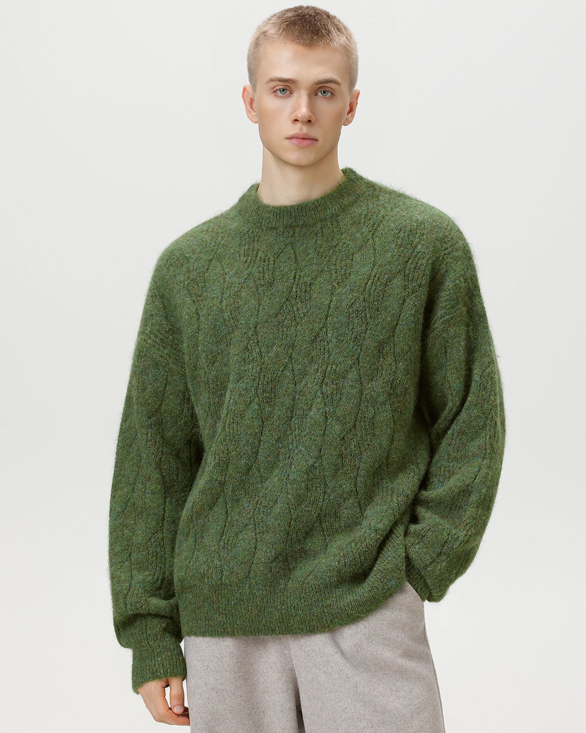 Oversized Cable Knit Pullover Herren – Crewneck Strickpullover Wollmix
