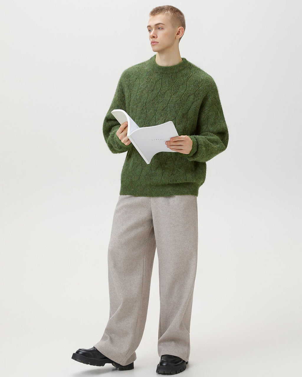 Oversized Cable Knit Pullover Herren – Crewneck Strickpullover Wollmix
