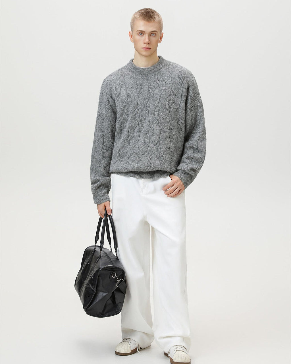 Oversized Cable Knit Pullover Herren – Crewneck Strickpullover Wollmix