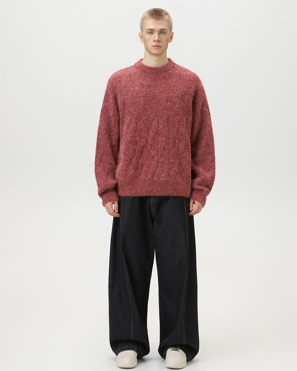 Oversized Cable Knit Pullover Herren – Crewneck Strickpullover Wollmix