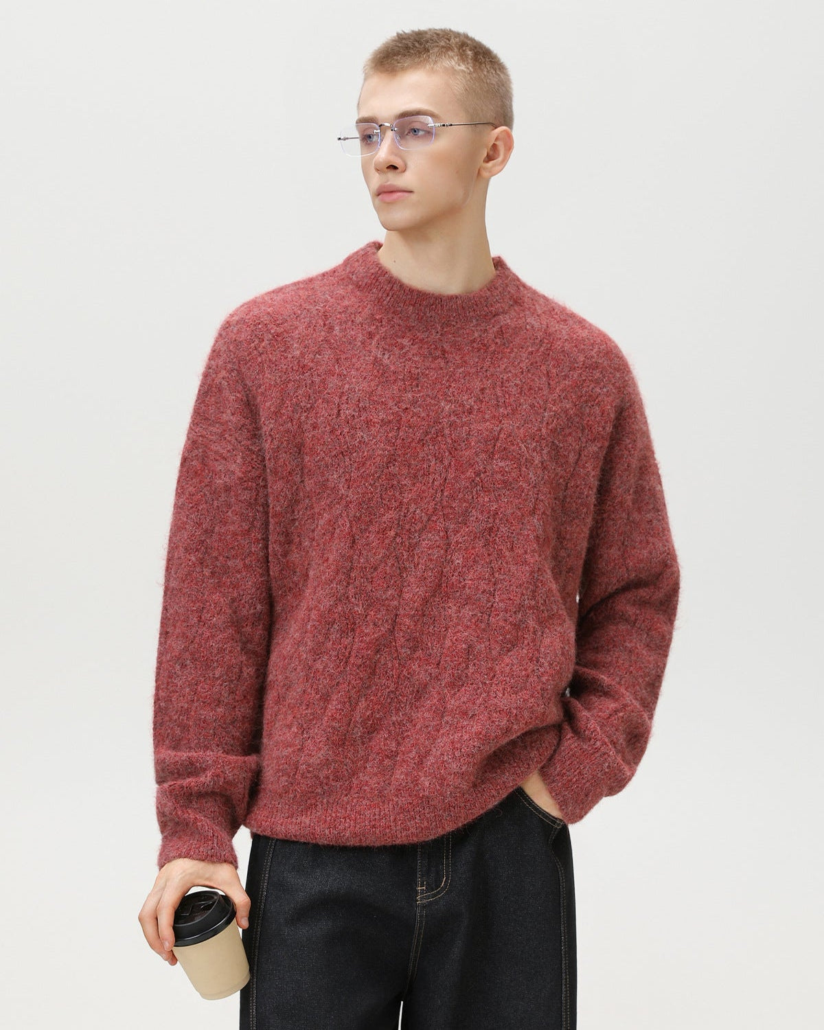 Oversized Cable Knit Pullover Herren – Crewneck Strickpullover Wollmix