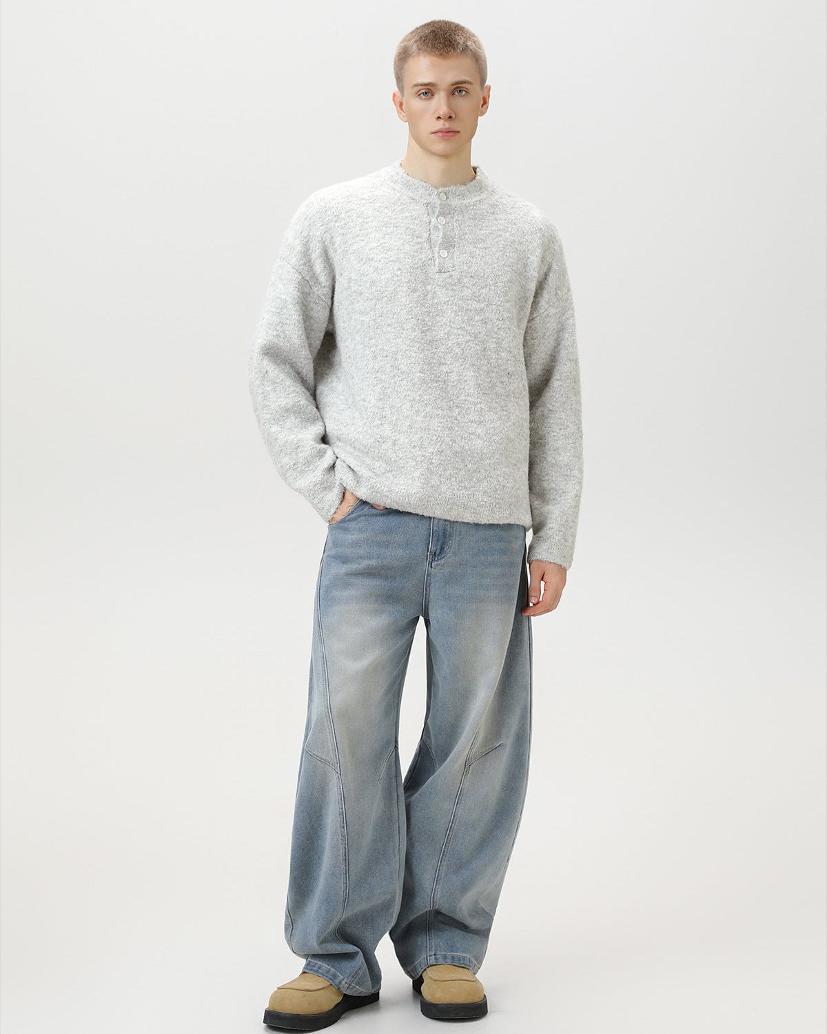 Heritage Polo Pullover Herren Oversized – Wollmix Strickpullover