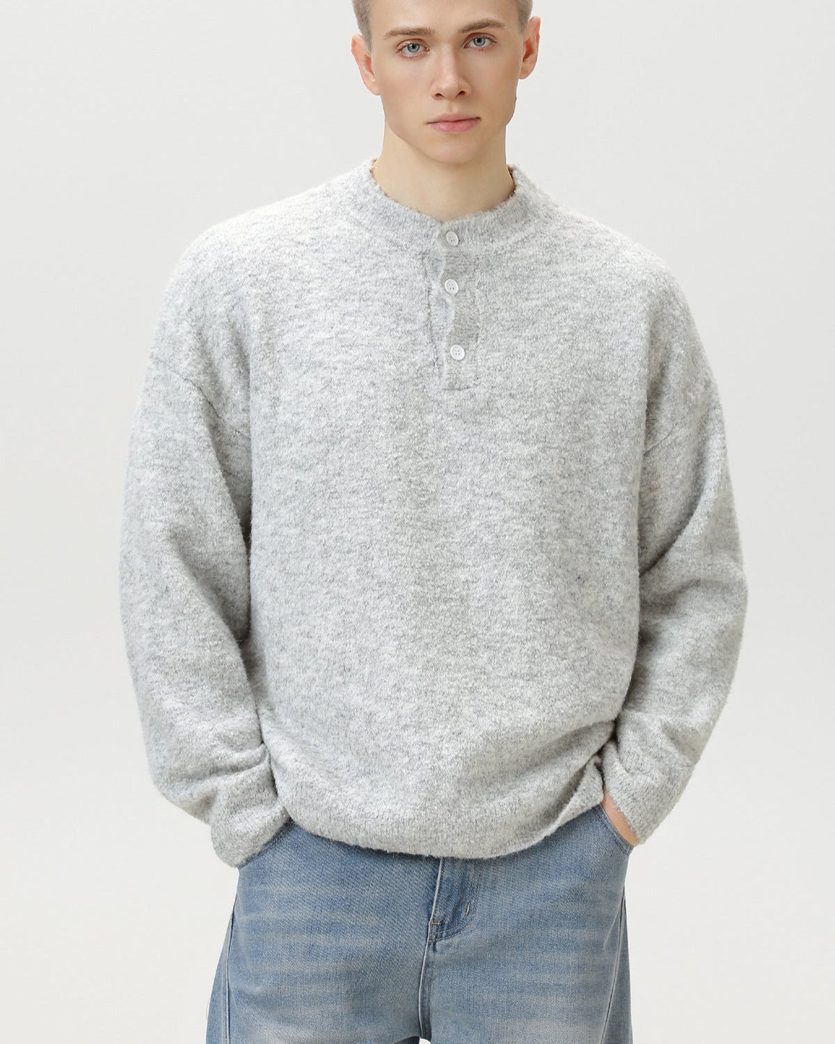 Heritage Polo Pullover Herren Oversized – Wollmix Strickpullover
