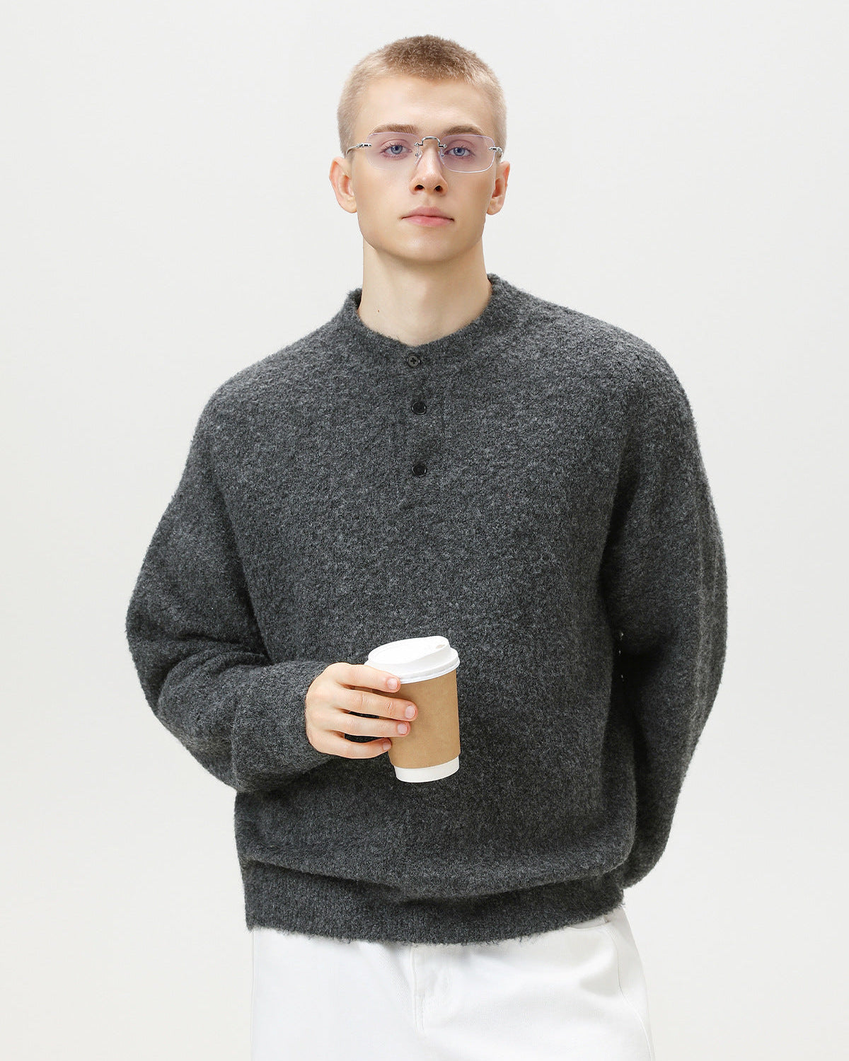 Heritage Polo Pullover Herren Oversized – Wollmix Strickpullover