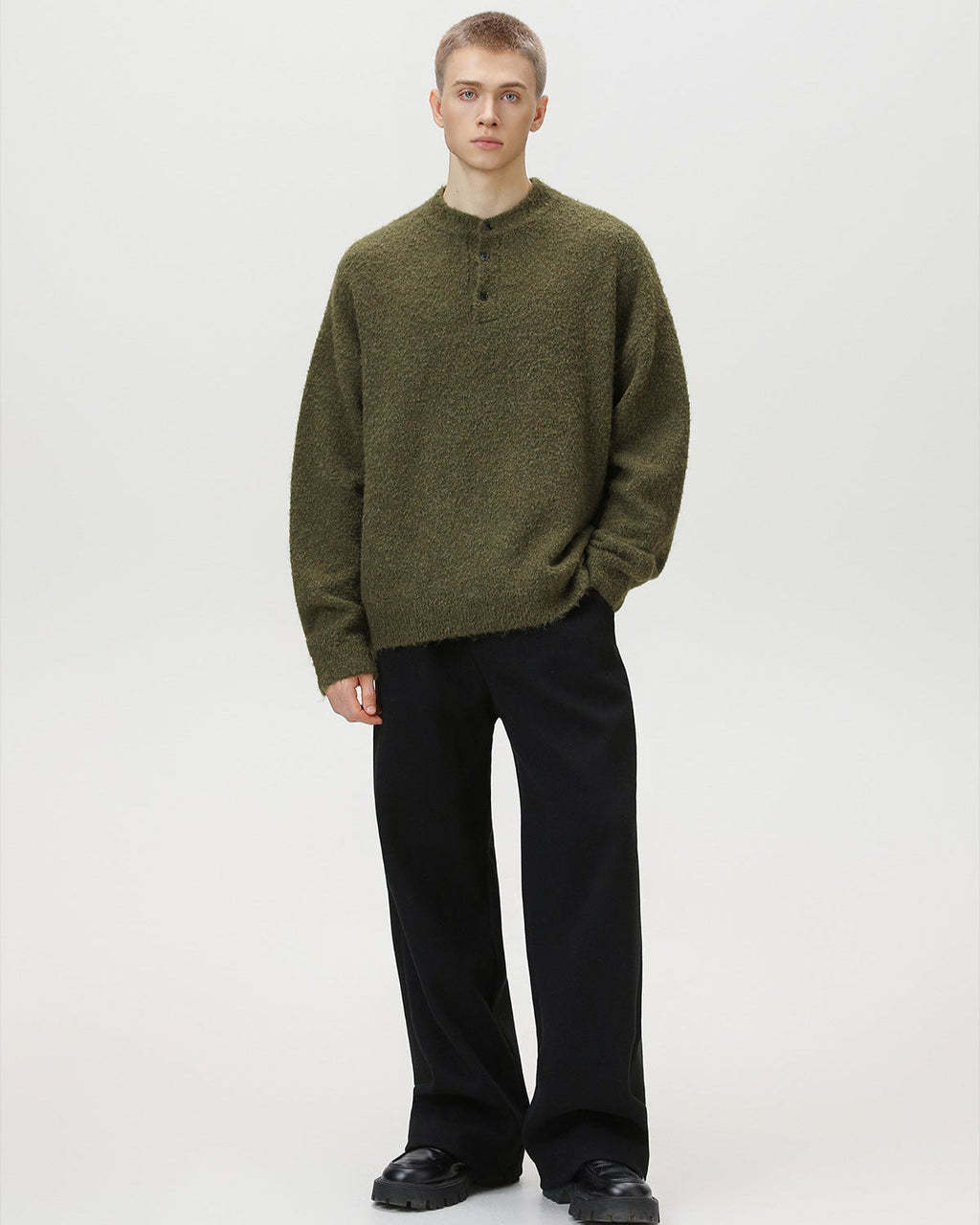 Heritage Polo Pullover Herren Oversized – Wollmix Strickpullover