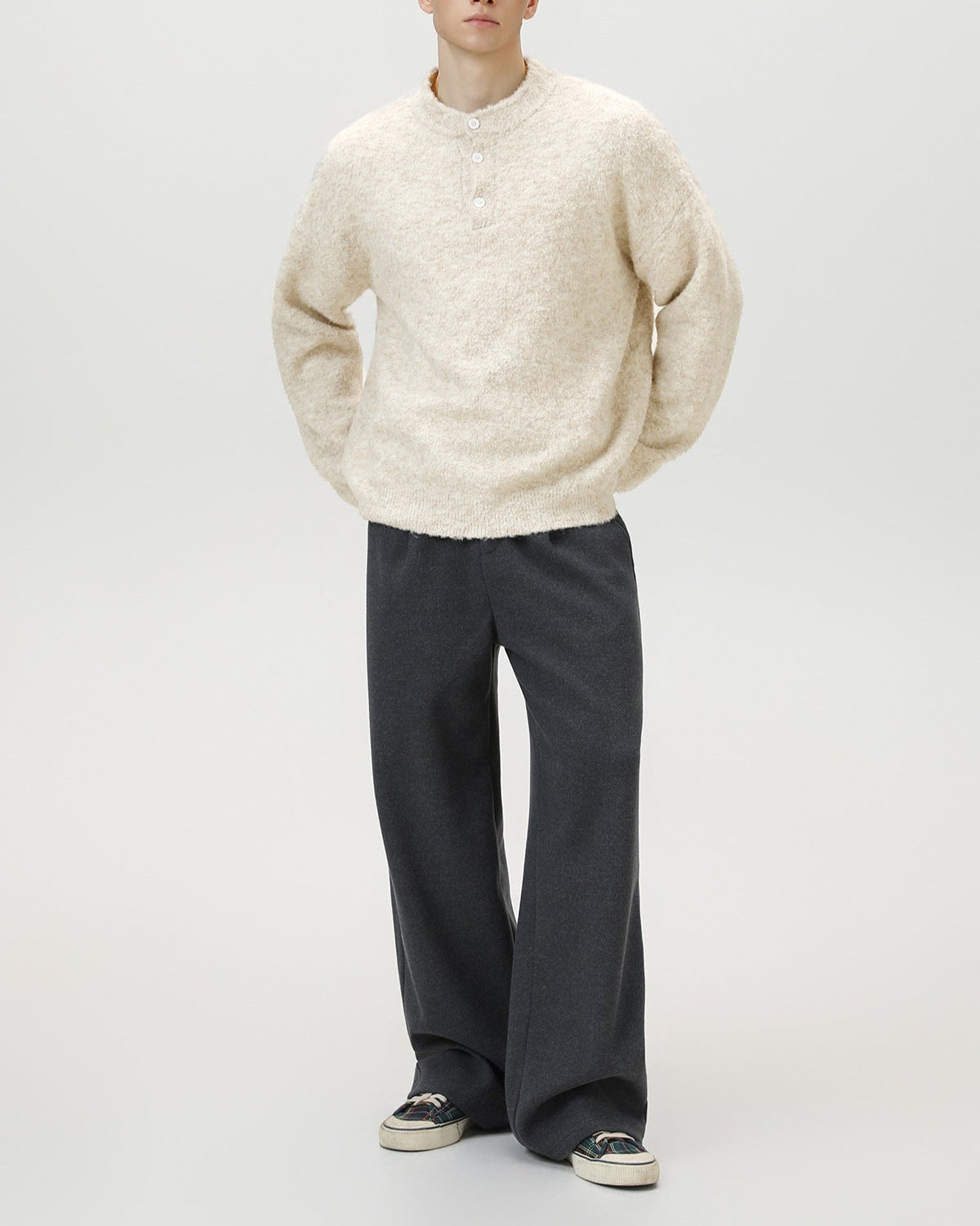 Heritage Polo Pullover Herren Oversized – Wollmix Strickpullover