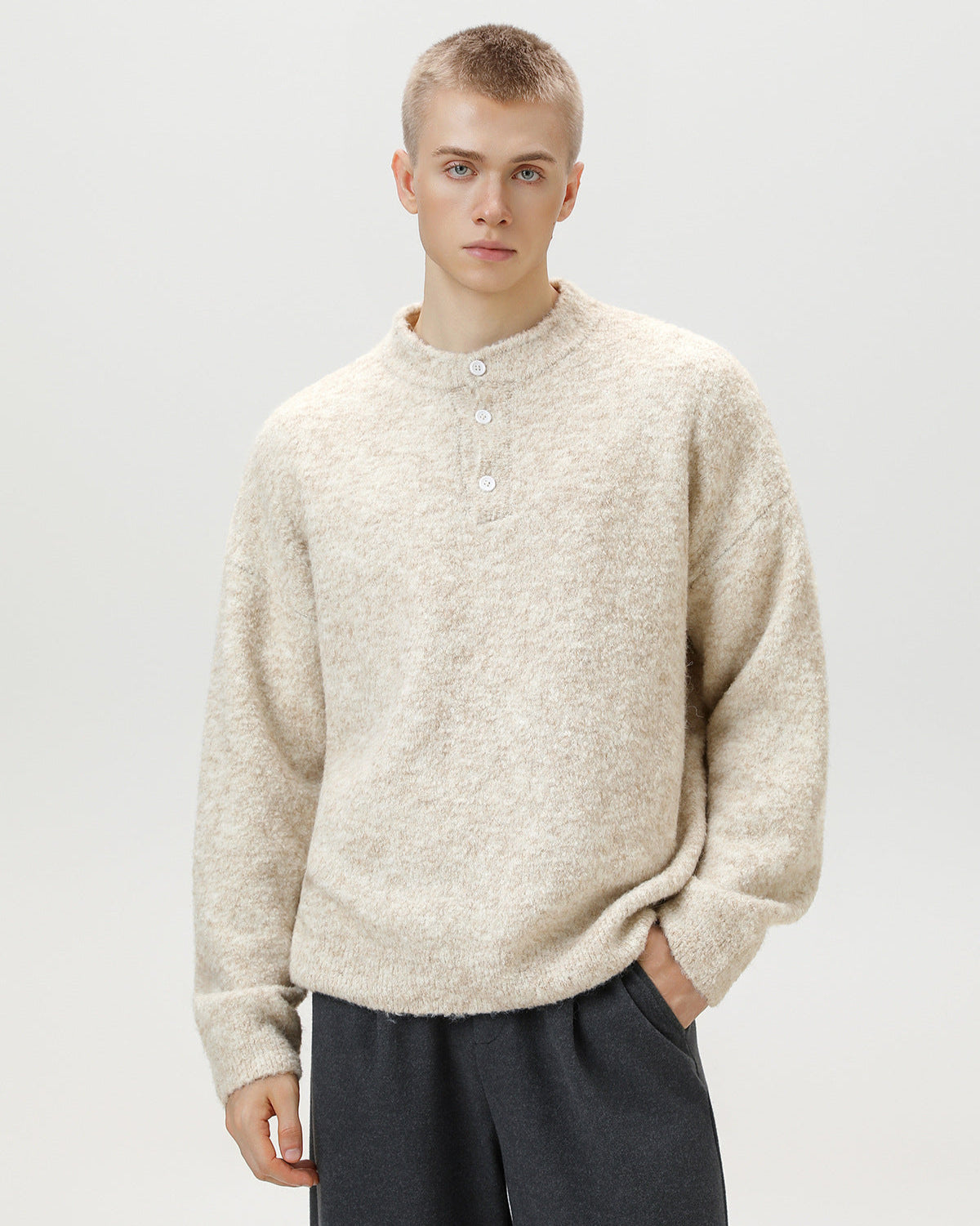 Heritage Polo Pullover Herren Oversized – Wollmix Strickpullover