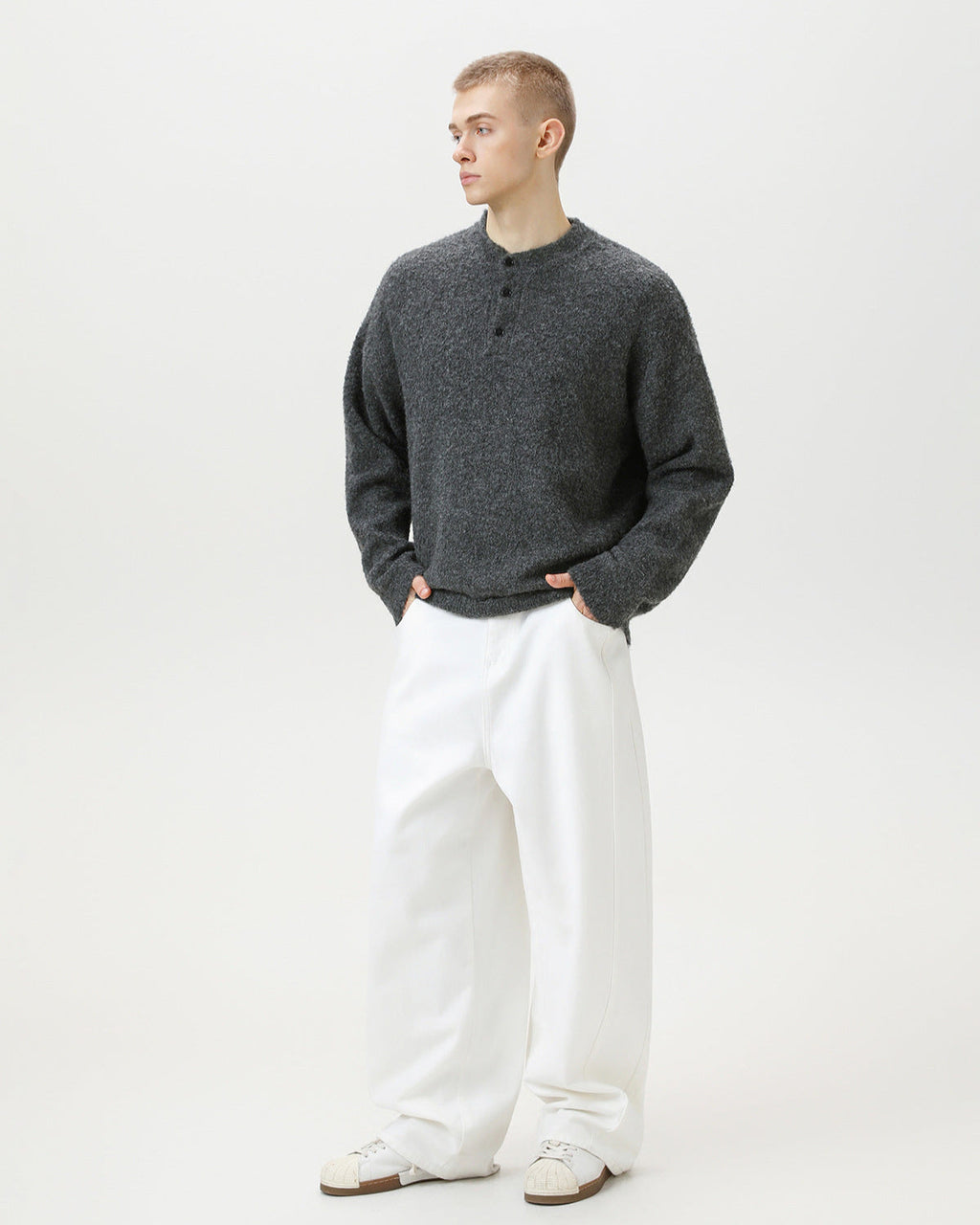 Heritage Polo Pullover Herren Oversized – Wollmix Strickpullover